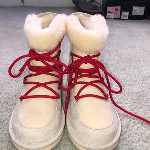 UGG Shoes - Cream Ugh boots with red laces UGG Shoes - Cream Ugh boots with red laces